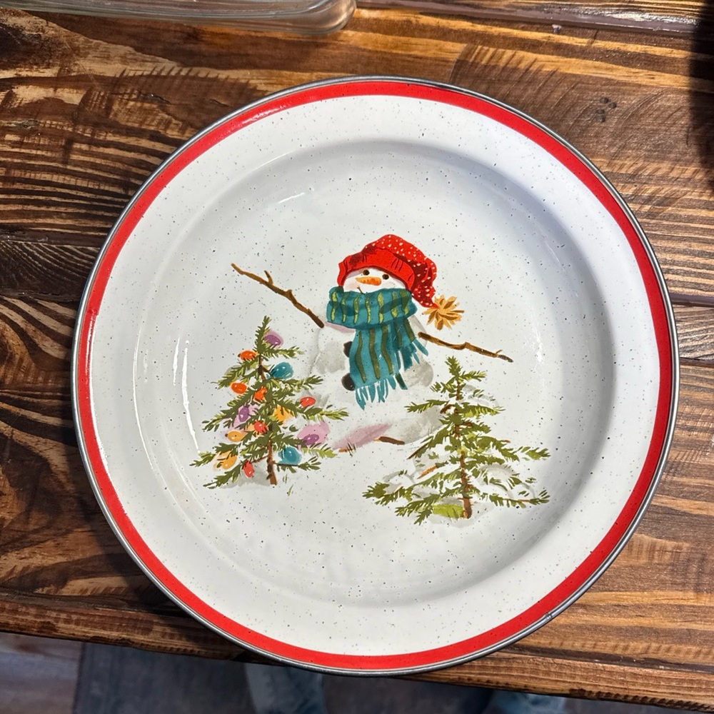 Hallmark Mitford Snowman Enamelware plate